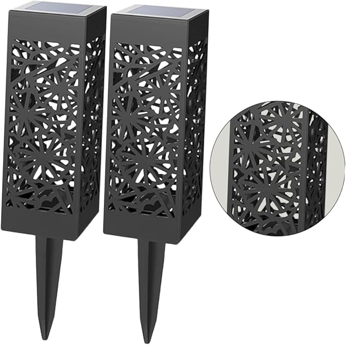GANAZONO 2pcs Hollow Solar Ground Plug Lamp Outdoor Light for Garden Lawn Driveway with Warm White White Light