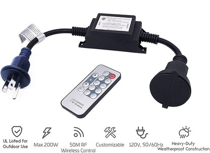 SUNYE Max Power 200W Waterproof Outdoor String Lights Wireless Remote Control, 150Feet Range, Memory, Stepless Dimming, IP68 Waterproof. UL 3 Prong Remote Control Dimmer