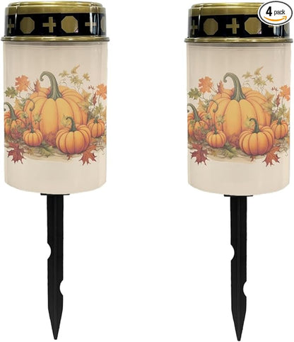 Pumpkin Fallen Leaf Solar Pathway Lights for Garden Outdoor Waterproof Solar Garden Stake Lights LED Lantern Solar Lights 4 Pieces