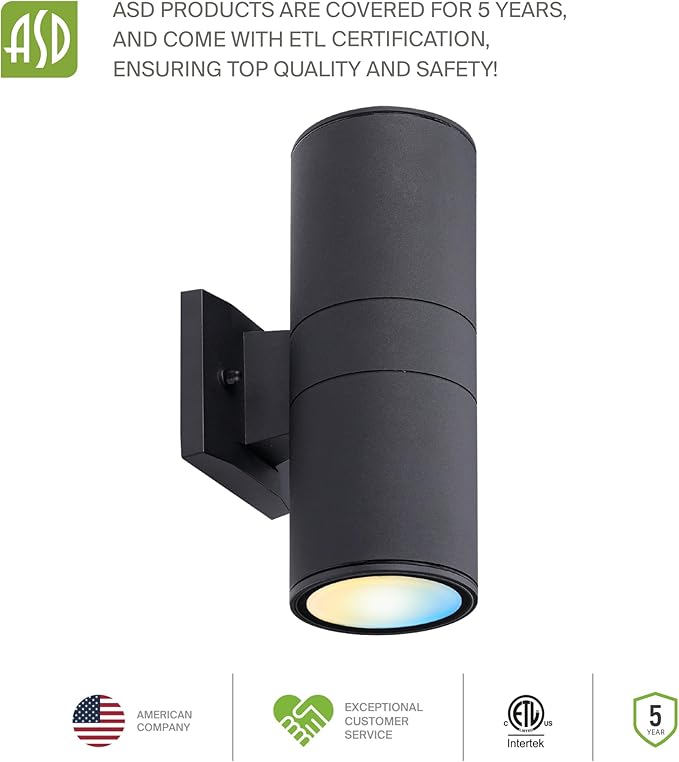 ASD 2 Light Dusk to Dawn LED Outdoor Wall Light Fixture | 18W 1900LM 3000K-5000K 120V Cylinder Up Down Lights | | Lumora