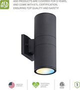 ASD 2 Light Dusk to Dawn LED Outdoor Wall Light Fixture | 18W 1900LM 3000K-5000K 120V Cylinder Up Down Lights | | Lumora