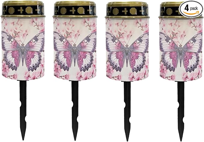 Pink Butterfly Solar Butterfly Lights Outdoor Solar Garden Lights Waterproof Solar Pathway Lights for Outside Yard Patio Flameless LED Lantern,Wall Light Auto On/Off