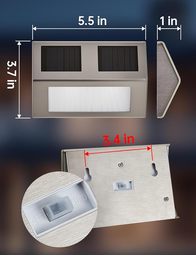 Solar Step Lights, 6 Pack Solar Powered Deck Lights, Outdoor Waterproof Pathway Light, Auto On/Off, 6500K Cool White Outdoor Lighting for Garden Stairs, Fence, Yard, Patio, Wall, Walkway, Porch