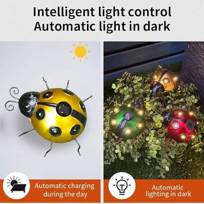 Solar Outdoor Garden Light with Solar Lamp Ladybug Garden Decoration Metal Waterproof LED Garden Light, Garden Statue Lawn Ornament for Outdoor Garden Walkway Decoration (Green)