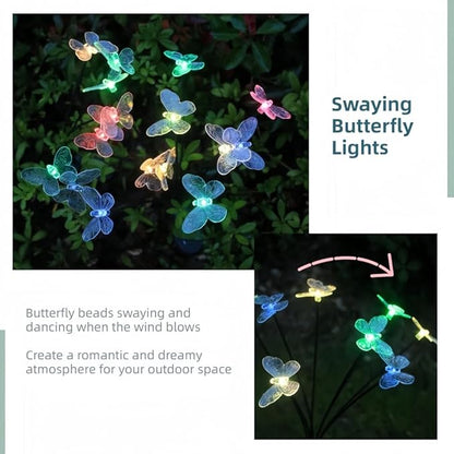 Solar Garden Lights Outdoor Waterproof 4 Pack 32 LED Decorative Color Changing Swaying Butterfly Lights Garden Decor Stakes for Outside Yard Pathway Lawn Grave Decor