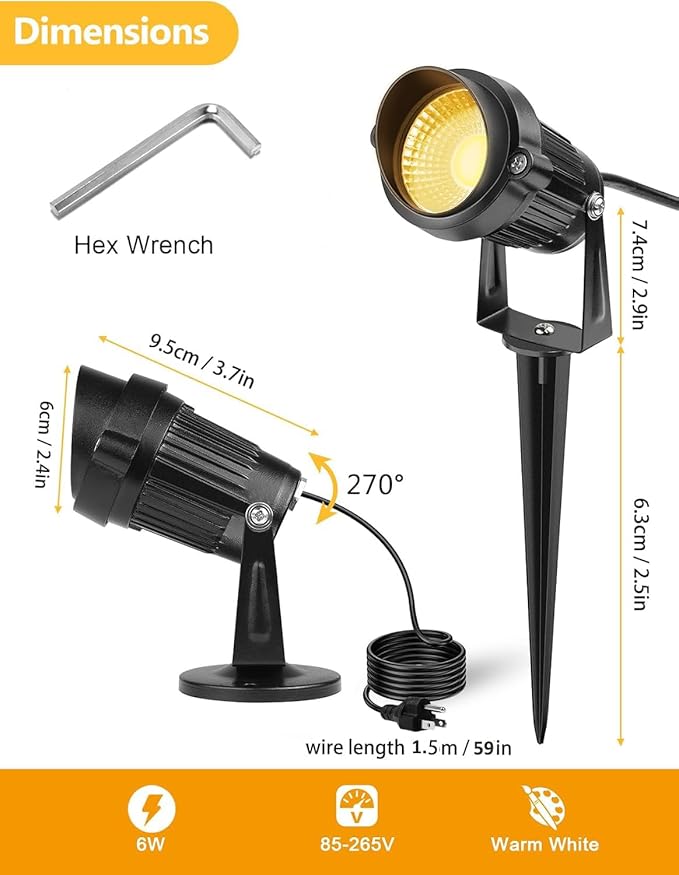 OurLeeme Spot Lights Outdoor - 6W 120V Waterproof Outdoor Spotlight for Yard Landscape Lighting, Mini LED Spotlights Uplighting Indoor Plant Spotlight, Accent Lights for Outdside (Warm Light)
