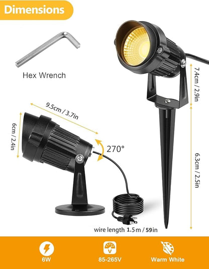OurLeeme Spot Lights Outdoor - 6W 120V Waterproof Outdoor Spotlight for Yard Landscape Lighting, Mini LED Spotlights Uplighting Indoor Plant Spotlight, Accent Lights for Outdside (Warm Light)