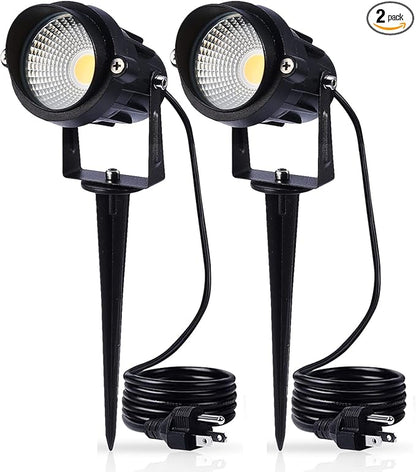 Outdoor Landscape Lighting 10W,120V AC,Warm White Waterproof LED Landscape Lights for Yard,Patio,Lawn, Wall, Flood,Driveway,Tree Lighting,Metal Ground Stake (2 Packs)