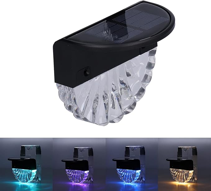 Solar Deck Lights, Polycrystalline Silicon Solar Fence Lights with 2 Lighting Modes for Outdoor Path Garden Balcony Garage Wall