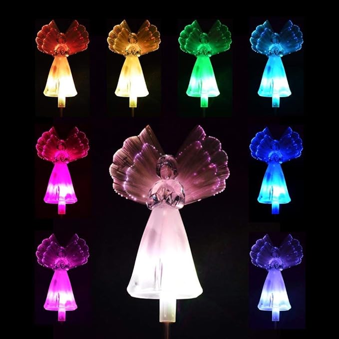 Outdoor Garden Set of 2 Solar Stake Light with Fiber Optic Angel Decorative Lights, Multi-Color Changing LED Solar Lights for Yard Decorations, Garden Gifts…