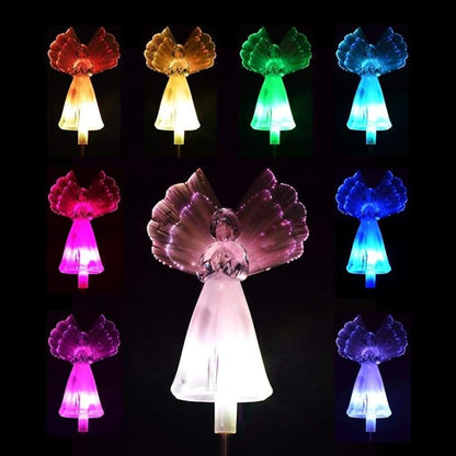 Outdoor Garden Set of 2 Solar Stake Light with Fiber Optic Angel Decorative Lights, Multi-Color Changing LED Solar Lights for Yard Decorations, Garden Gifts…