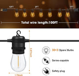100FT LED Outdoor String Lights, Commercial Grade Patio Lights with 30+2 Shatterproof S14 Edison Vintage Bulb for | Lumora