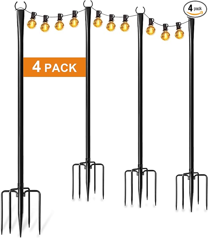4 Pack String Light Poles for Outside, Thickened Metal Christmas Lights Hanger Pole Outdoor with Fork, Lighting | Lumora