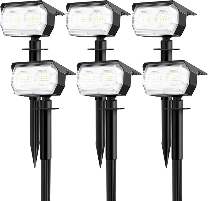 Solar Spot Lights Outdoor,IP65 Waterproof 48LED Path Lights with 3 Lighting Modes, Garden Yard Pathway Pool Wall Lights (Cool White, 6 Pack)