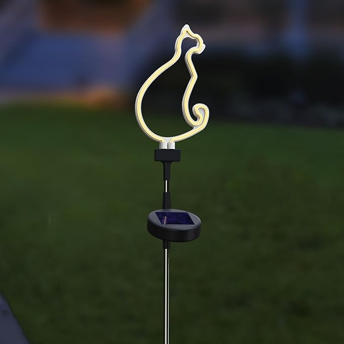 Touch Of ECO Solar LED Neon Cat Stake Light - Warm White - Outdoor Garden Décor, Yard Ornaments, Landscape Lights, Patio Walkway Decoration Gift Idea for Cat Lovers