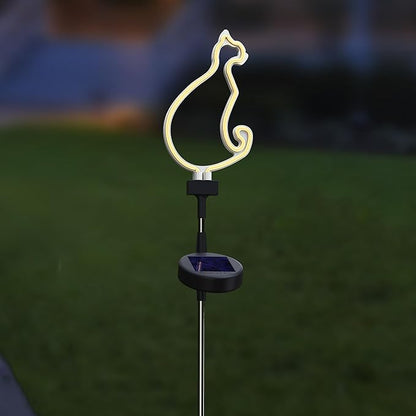 Touch Of ECO Solar LED Neon Cat Stake Light - Warm White - Outdoor Garden Décor, Yard Ornaments, Landscape Lights, Patio Walkway Decoration Gift Idea for Cat Lovers