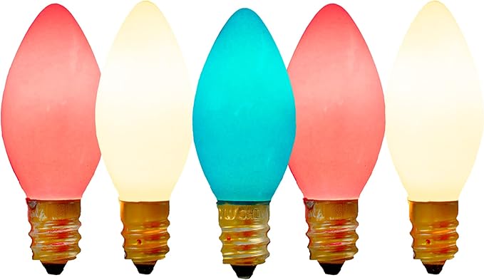 EST. LEE DISPLAY L D 1902 Indoor ＆ Outdoor String Light C7 Ceramic 4TH of July Steady Replacement Bulbs (Solid Red | Lumora