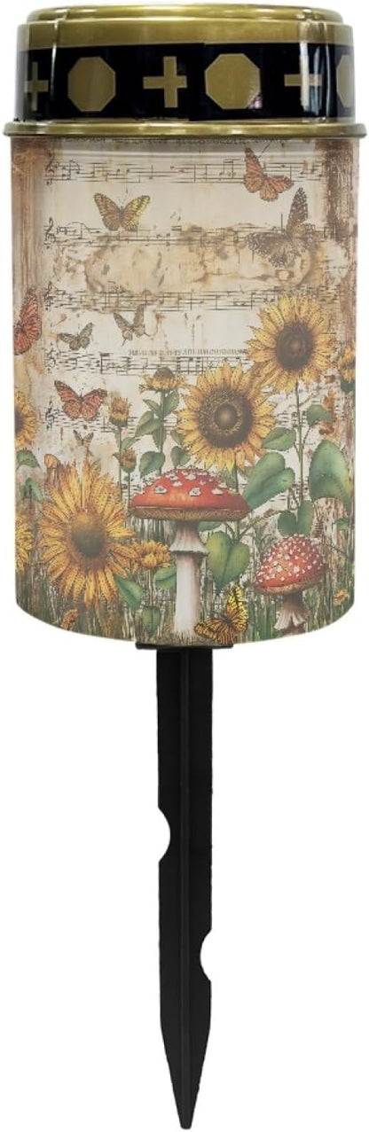 Vintage Sunflower Outdoor Garden Lights LED Solar Lantern Waterproof Solar Powered Fairy Lights for Outside,Flameless Warm White Pathway Lights,Wall Light Auto On & Off