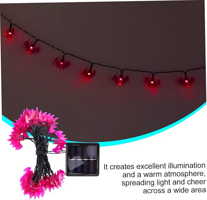 Uonlytech 2pcs Bat-Shaped Decorative String Lights Solar Powered Warm Light for Halloween Unique Outdoor Ornament for Parties and Festivals