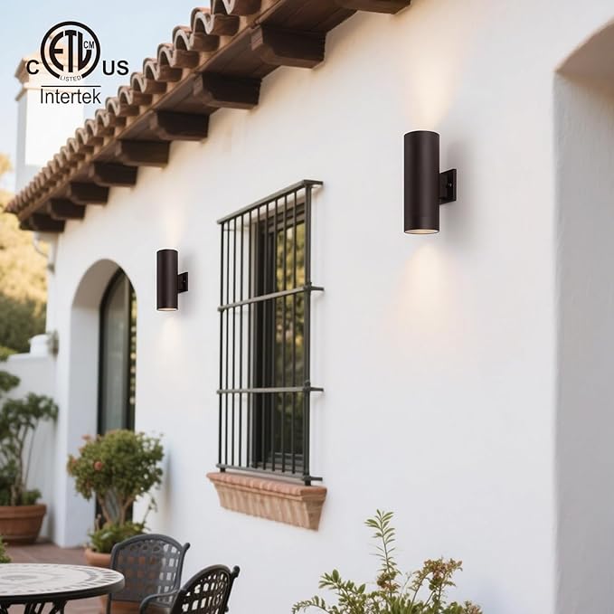 mirrea Modern Outdoor Porch Light Patio Light in 2 Lights with Aluminum Cylinder and Tempered Glass Cover | Lumora