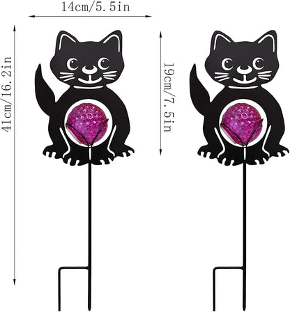Back Cat Solar Lights Outdoor Decorations, 2 Pack Metal Iron Solar Stake Lights for Yard, Garden, Lawn Decor