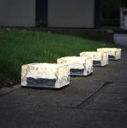 Solar Glass Brick Lights, LED Brick Lights for Garden Landscape Path, Ice Cube Rocks Solar Lamp,Warm
