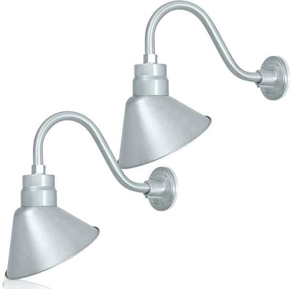 10in. Galvanized Finish Angle Shade Gooseneck Sign Light Fixture With 14.5 in. Long Extension Arm - Wall Sconce | Lumora