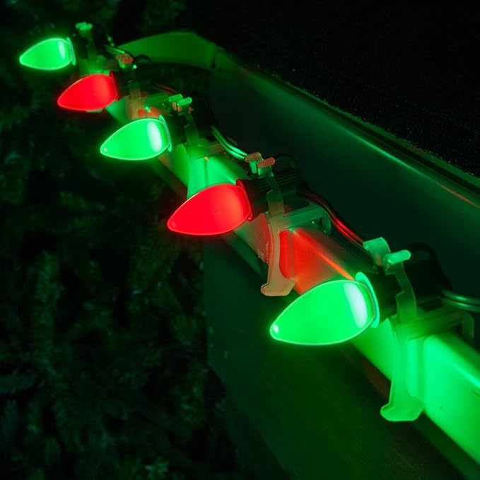 Wintergreen Lighting Opticore LED Smooth/Opaque Commercial C7 Red & Green Christmas Lights Vintage Style, Durable Outdoor Christmas Lights, Green Wire (50 Lights, 50 ft)