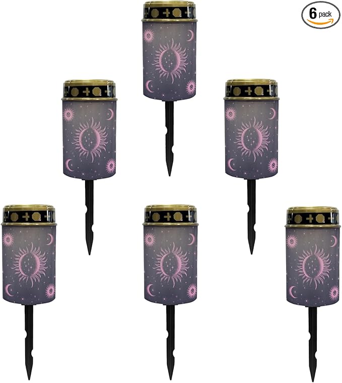 Outdoor Solar Lights for Homs,Moon Star and Sun Landscape Lighting & Accessories Black Solar Lantern,Solar Powered Fairy Lights for Outside Flame Warm White Lights Stoplight