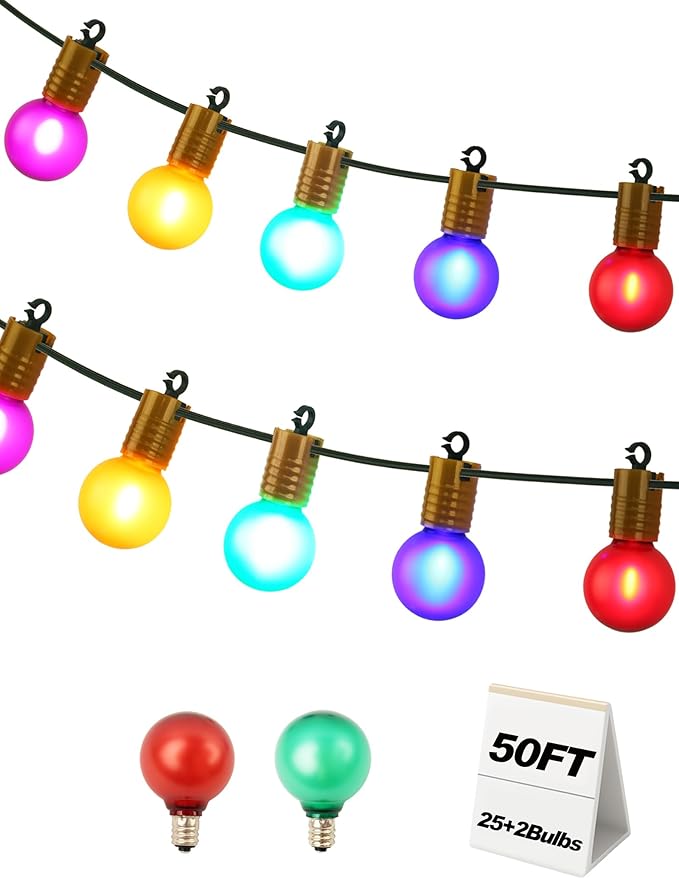 50FT Multicolor G40 LED Globe String Lights - Festive Outdoor Party Lights, Shatterproof & Weatherproof for Patio, Garden, Wedding, Porch, Cafe Decor, Connectable
