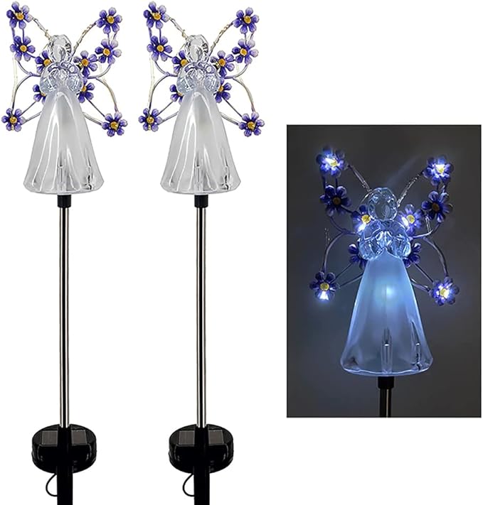 Hyuduo 2 Pack Angel Solar Lights LED Outdoor Garden Decoration for Yard Lawn Pathway Grave Cemetery Christmas Decor Thanksgiving Memorial Gift