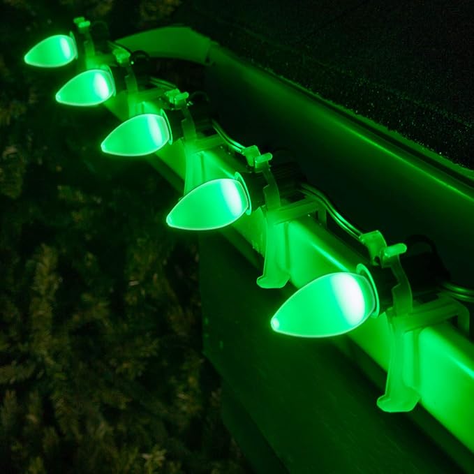 Wintergreen Lighting 50 ft Opticore LED Commercial Green C7 Christmas Lights, Durable Vintage Style Smooth Opaque Bulbs for St. Patrick's Day Outdoor Heavy Duty Green Wire (50 Lights)