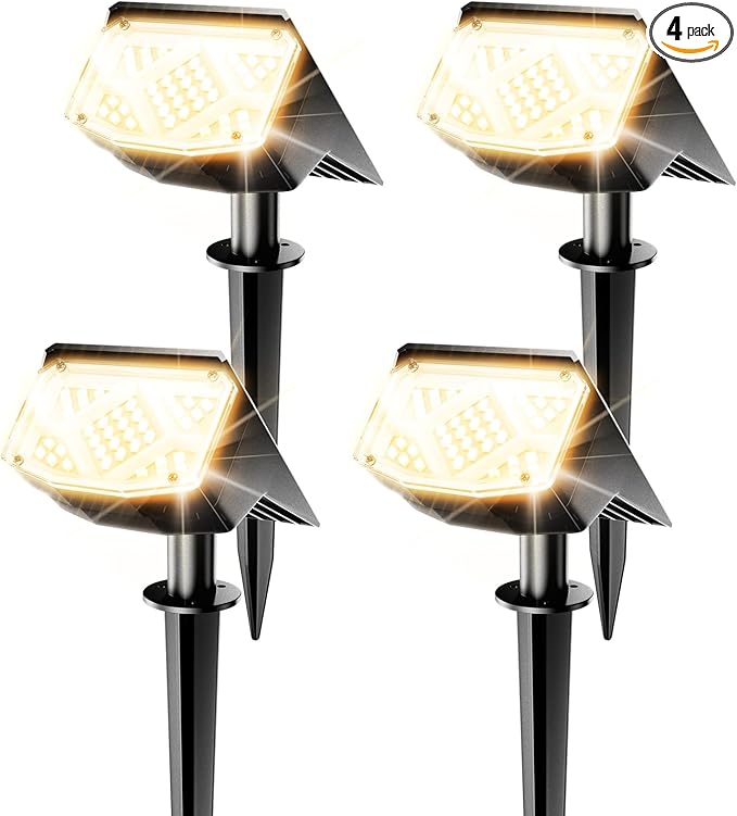 Anordsem Solar Spot Lights Outdoor: 1000mAh+ABS Waterproof Case 4 Pack - 2 Warm Light Modes for Yard Garden Path | Lumora