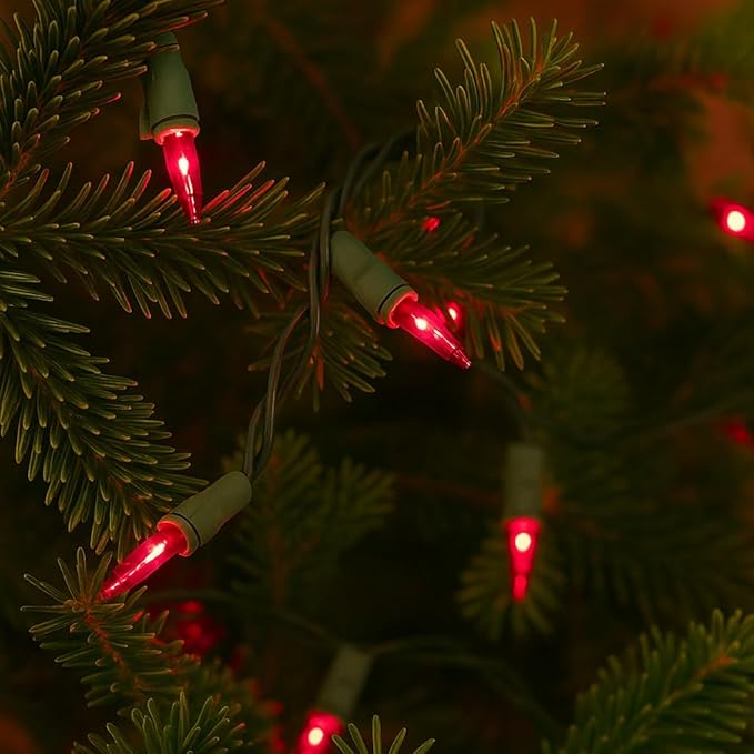 Novelty Lights 50 Feet 100 Bulbs Traditional Incandescent Mini Lights, Pink on Green Wire with 6" Spacing, Commercial Grade and UL Listed for Indoor/Outdoor Use, End-to-End Connectable