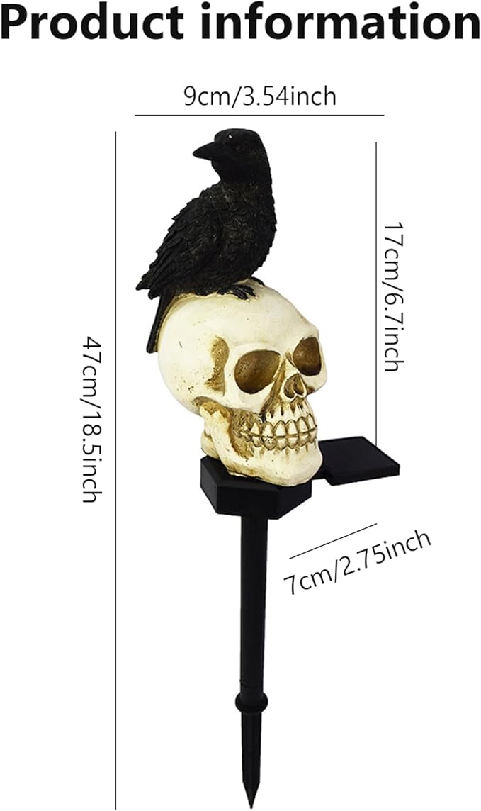 Pathway Lighting, Solar Garden Light for Halloween 6-8 Hours Solar Powered LED Crow Skull Solar Lights Ground Plug-in Pathway Solar Lights for Lawn, Backyard Look Left