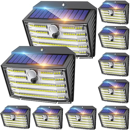 CLAONER Solar Lights Outdoor [𝟏𝟎 𝐏𝐚𝐜𝐤/126 LED], Wireless Motion Sensor Lights, IP65 Waterproof Security Lights 3 Modes, 270° Lighting Angle, Ultra-Bright Wall Lights for Deck Patio Fence Garage