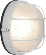 Nauticus - Round 7"dia Wet Location Bulkhead - White Finish - Frosted Glass Shade - Outdoor Wall Light | Lumora