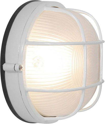 Nauticus - Round 7"dia Wet Location Bulkhead - Black Finish - Frosted Glass Shade