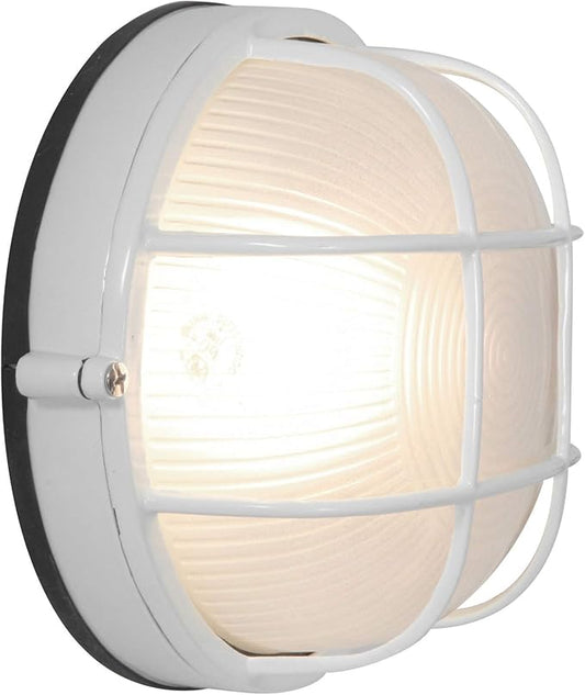 Nauticus - Round 7"dia Wet Location Bulkhead - Black Finish - Frosted Glass Shade