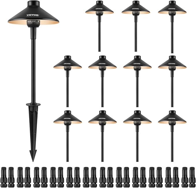 VEVOR 12 Pack Low Voltage Landscape Path Lights, 3W 210LM 12V-24VAC/DC Outdoor LED Pathway Lighting, 3000K Warm | Lumora