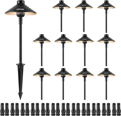 VEVOR 12 Pack Low Voltage Landscape Path Lights, 3W 210LM 12V-24VAC/DC Outdoor LED Pathway Lighting, 3000K Warm White Walkway Lights with Quick Connectors, IP66 Waterproof for Yard Garden Sidewalk