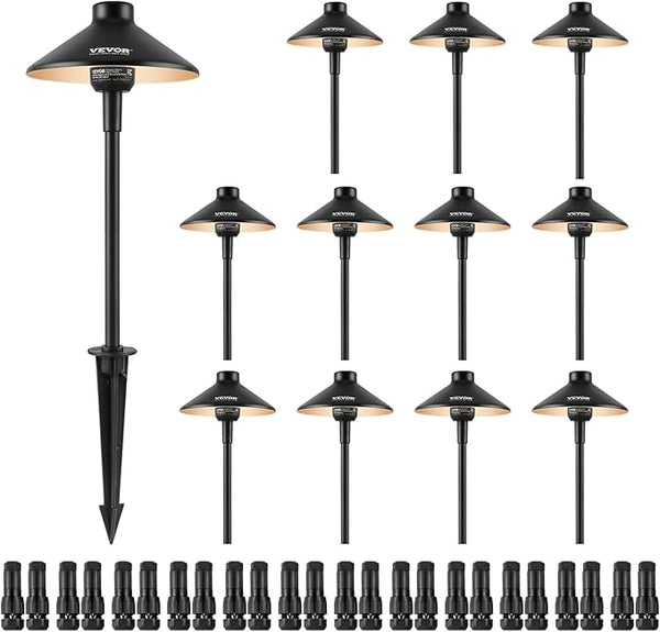 VEVOR 12 Pack Low Voltage Landscape Path Lights, 3W 210LM 12V-24VAC/DC Outdoor LED Pathway Lighting, 3000K Warm | Lumora