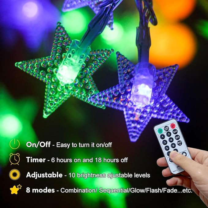 150 LED Color Changing Star String Lights - 65.6ft with Remote, 11 Modes, IP44 Waterproof, Linkable Plug in Lights | Lumora