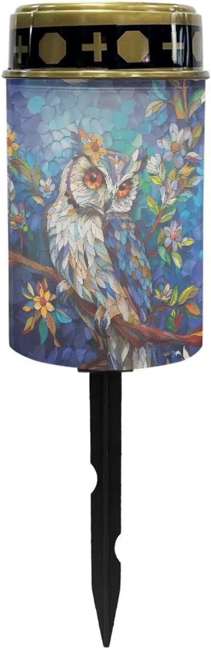 Blue Owl Outdoor Lights Solar Powered Waterproof Solar Memorial Lights for Graves Multipurpose Flameless Candle for Cemetery Garden Backyard Decorative Memorial Lights
