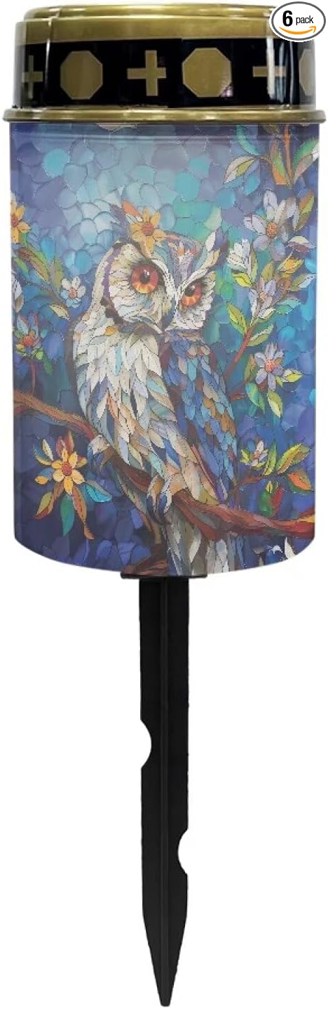 Blue Owl Outdoor Lights Solar Powered Waterproof Solar Memorial Lights for Graves Multipurpose Flameless Candle for Cemetery Garden Backyard Decorative Memorial Lights