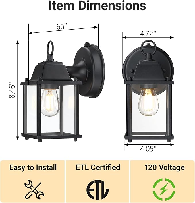 LIT-PaTH Dusk to Dawn Outdoor Wall Lantern, Wall Sconce, Waterproof Proch Light Fixture E26 Base, Aluminum Housing | Lumora