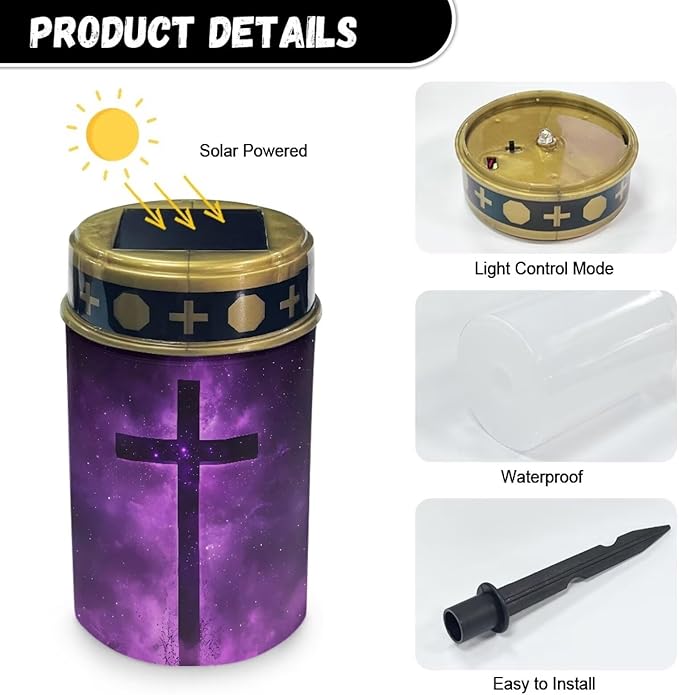 Poceacles Cross Solar Lights Pack of 10 Waterproof Solar Garden Lights Cemetery Solar Outdoor Lights Outdoor Stake | Lumora