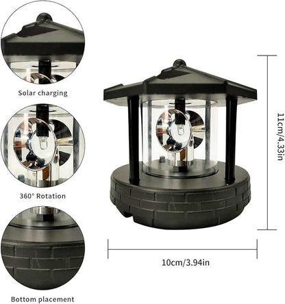 Solar Powered Rotating Lighthouse 360 Degree Rotating Lamp with High Brightness Eco-Friendly LED Lights Waterproof Statue for Garden, Yard, Outdoor Deco, Black