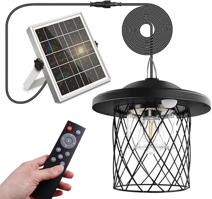 Solar Lights Indoor Outdoor Solar Powered Shed Light with Switch Remote Timer 3 Color IP65 Waterproof Pendant for Barn Gazebo