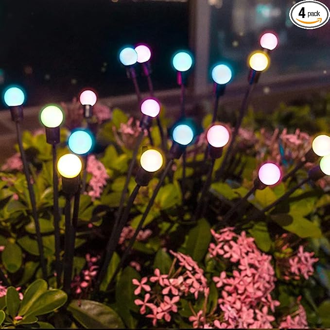 4 Pack Solar Firefly Garden Lights - Upgraded 10 LED, Swaying, Pathway & Yard Decorations (4 Pack Colored Firefly Lamp)